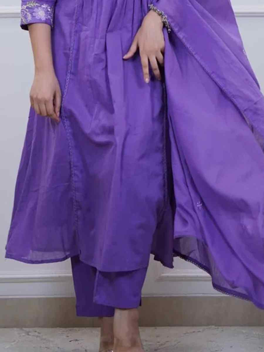 Purple Cotton Embroidered Festival Wedding Pant Salwar Kameez