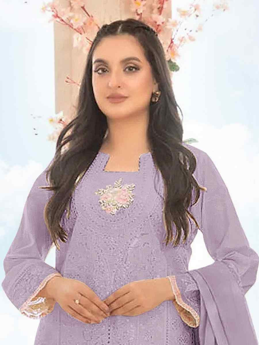 Purple Cotton Embroidery Party Wedding Festival Casual Pant Salwar Kameez