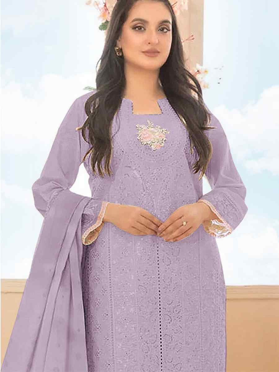 Purple Cotton Embroidery Party Wedding Festival Casual Pant Salwar Kameez