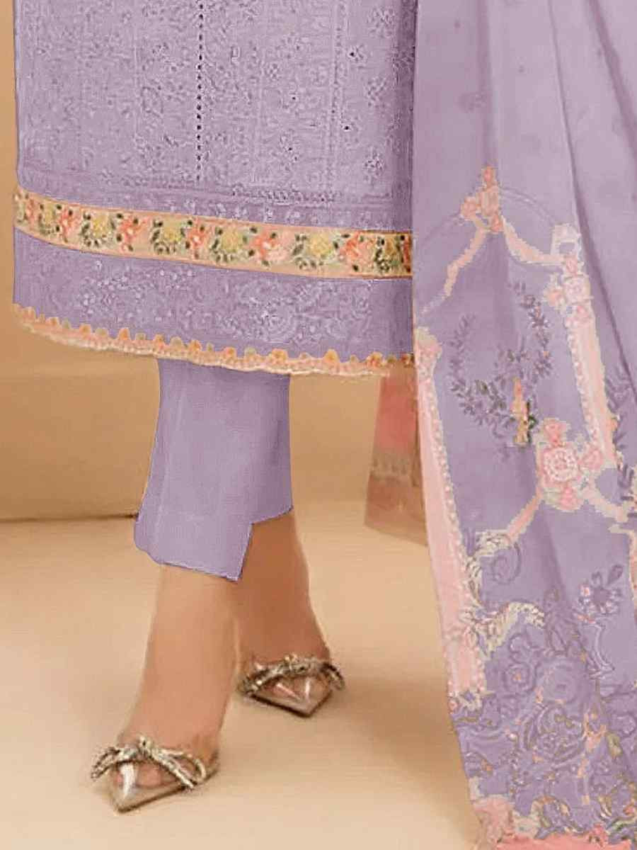 Purple Cotton Embroidery Party Wedding Festival Casual Pant Salwar Kameez