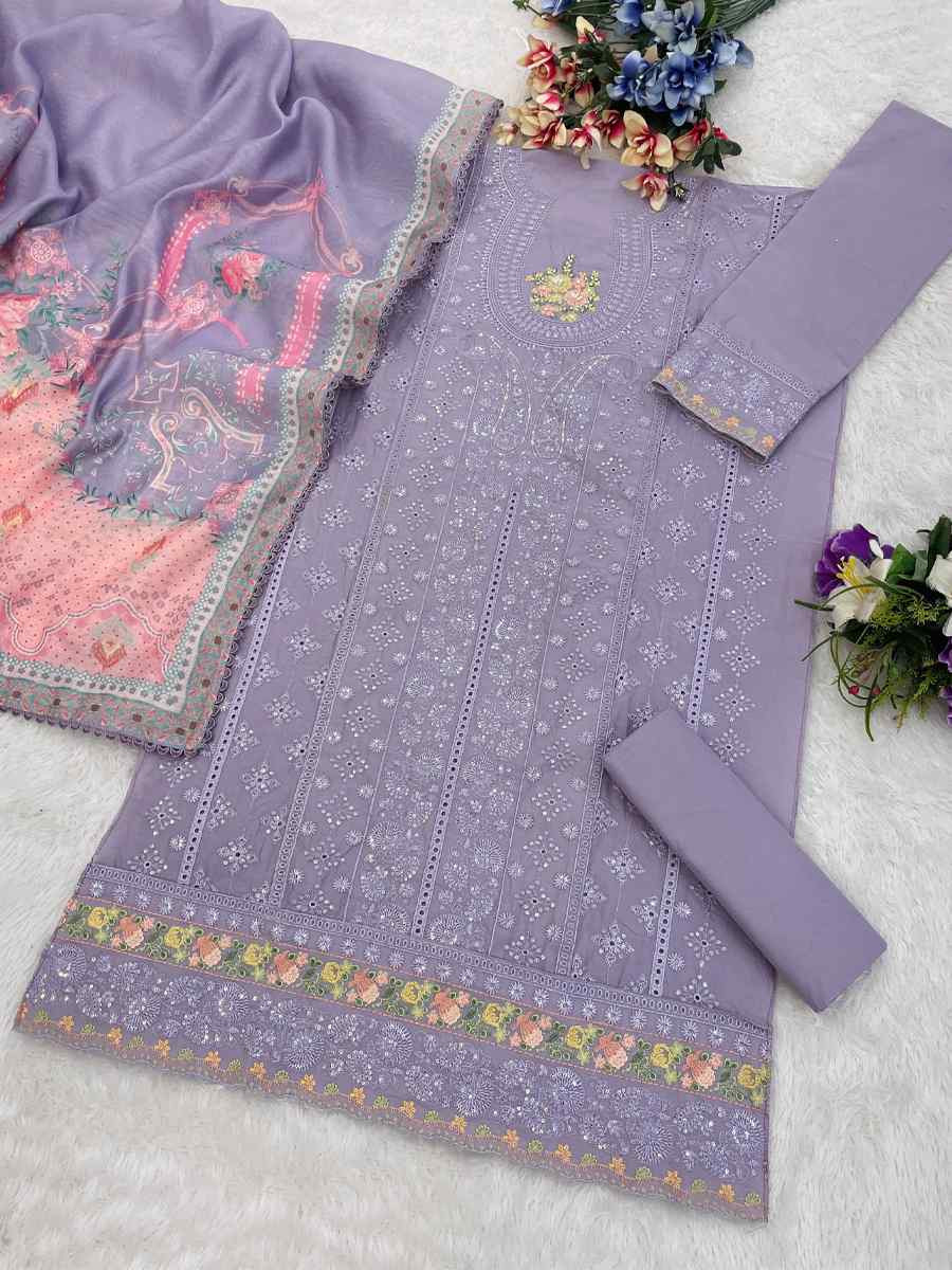 Purple Cotton Embroidery Party Wedding Festival Casual Pant Salwar Kameez