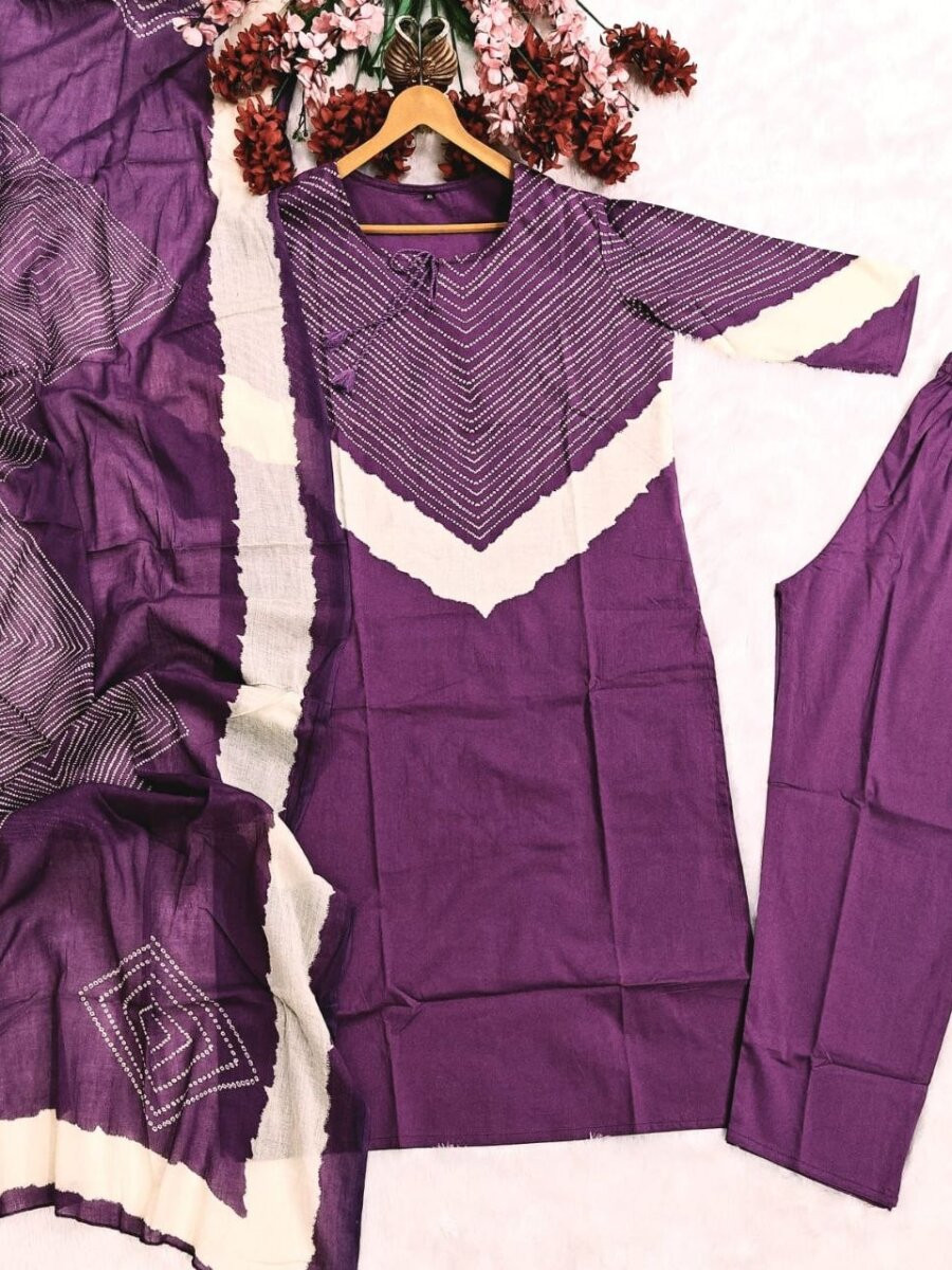 Purple Cotton Embroidery Wedding Party Festival Ready Pant Salwar Kameez