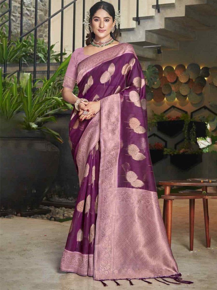 Purple Cotton Handwoven Casual Festival Heavy Border Saree