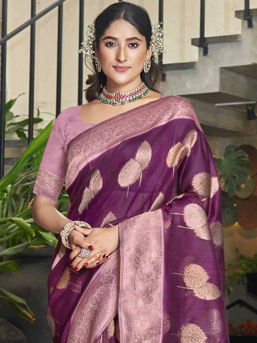 Purple Cotton Handwoven Casual Festival Heavy Border Saree