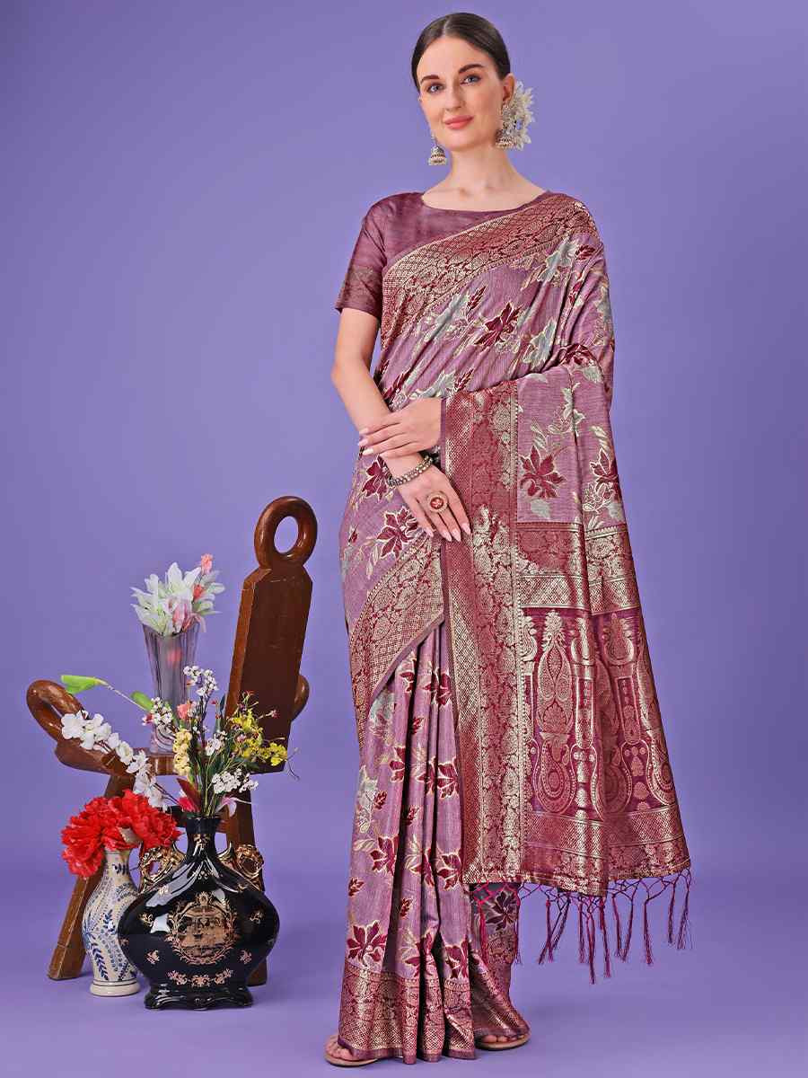 Purple Cotton Handwoven Festival Wedding Fancy Heavy Border Saree