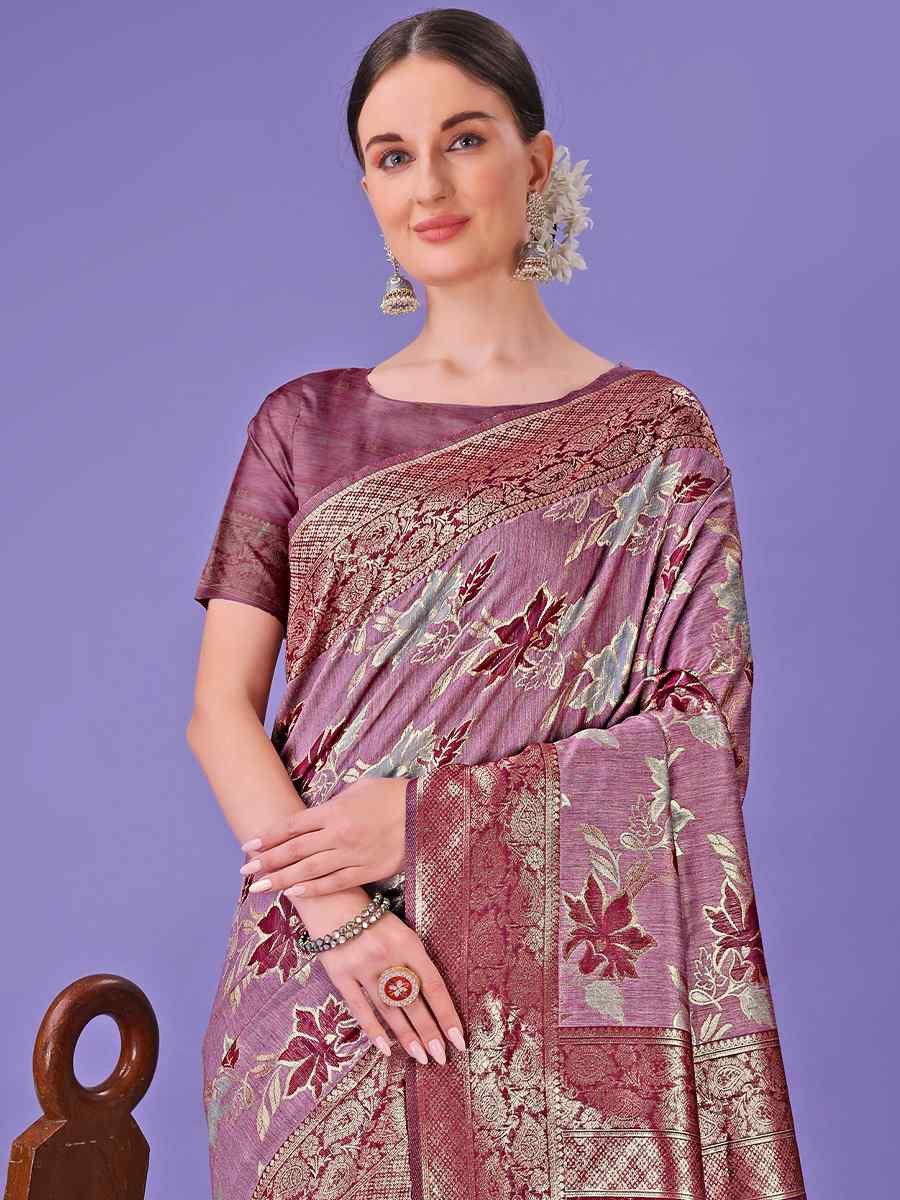 Purple Cotton Handwoven Festival Wedding Fancy Heavy Border Saree
