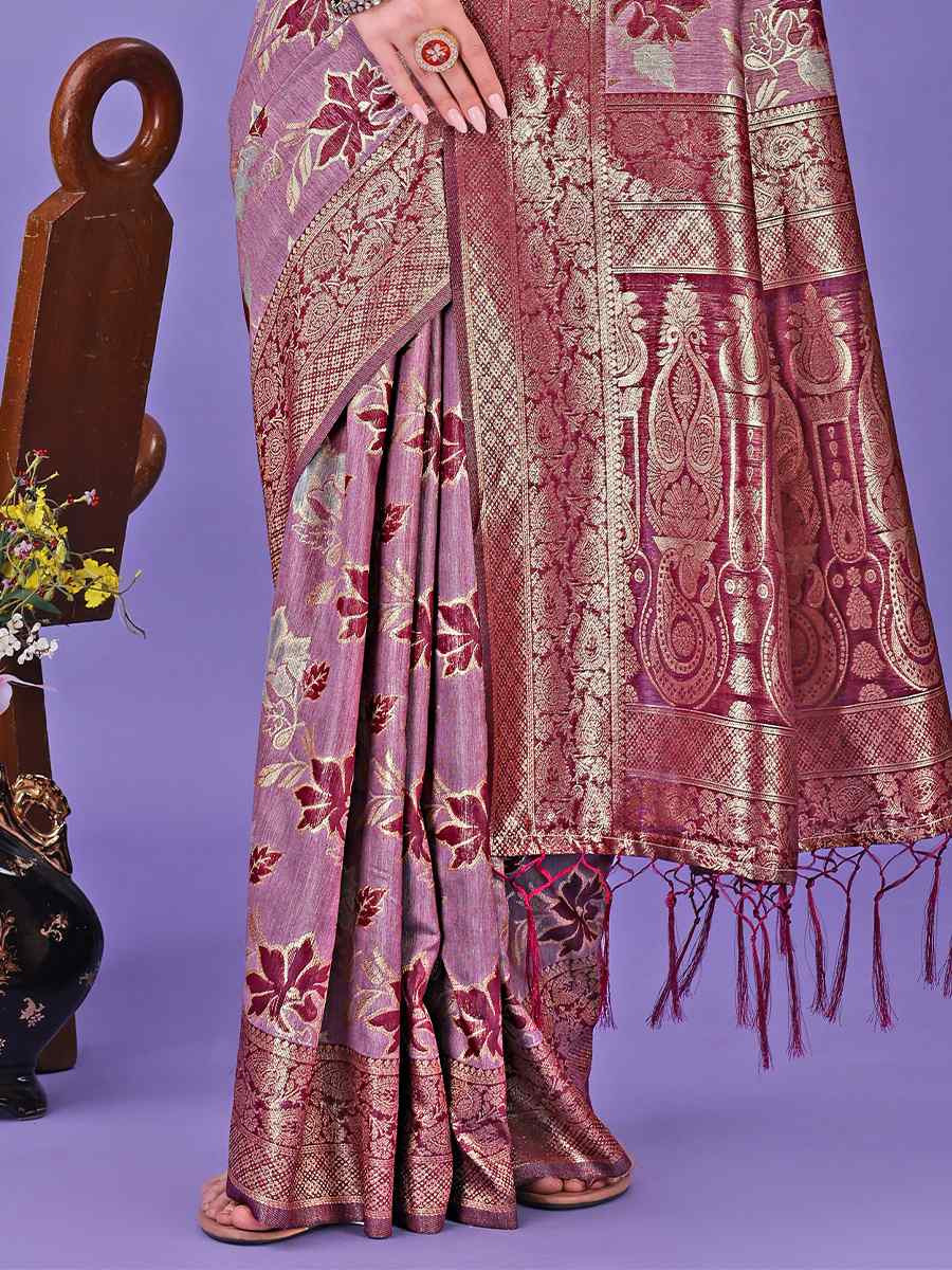 Purple Cotton Handwoven Festival Wedding Fancy Heavy Border Saree