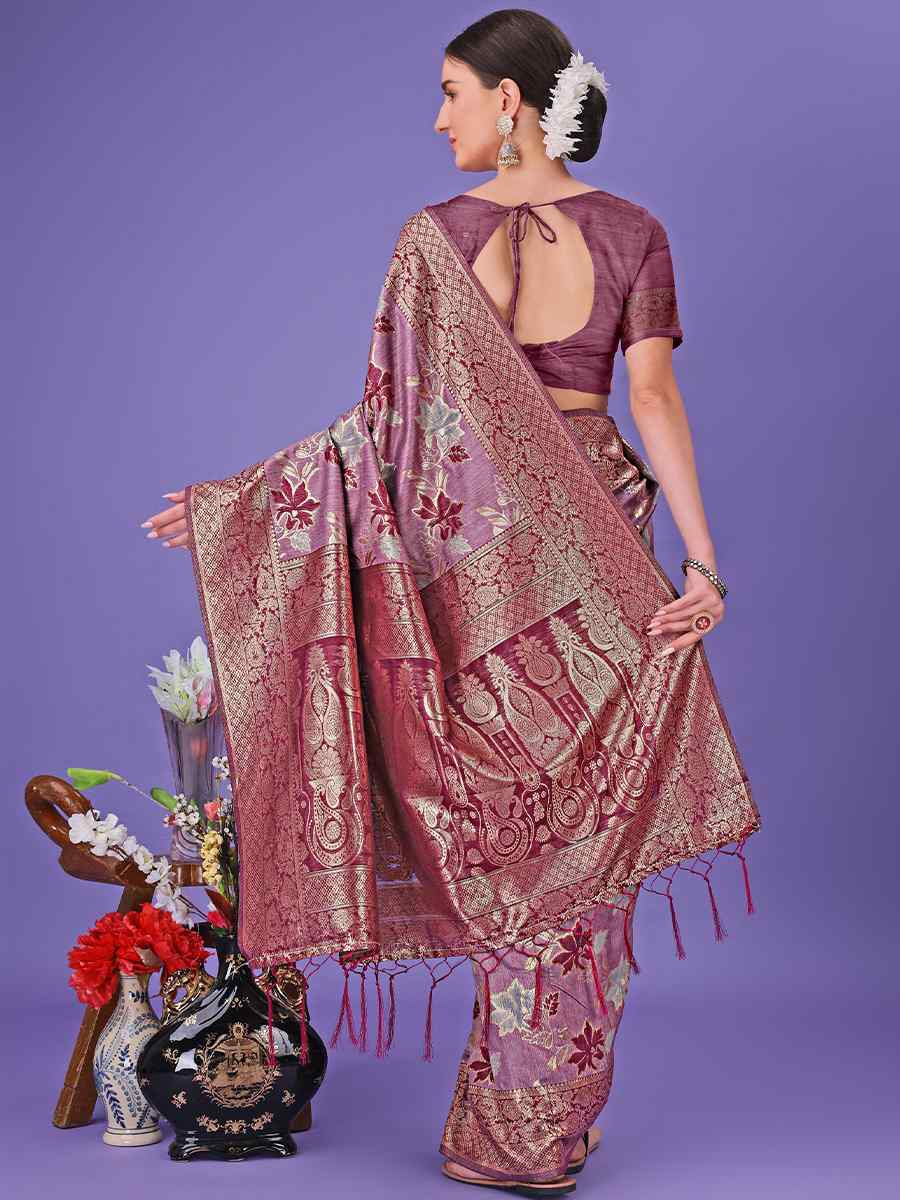Purple Cotton Handwoven Festival Wedding Fancy Heavy Border Saree