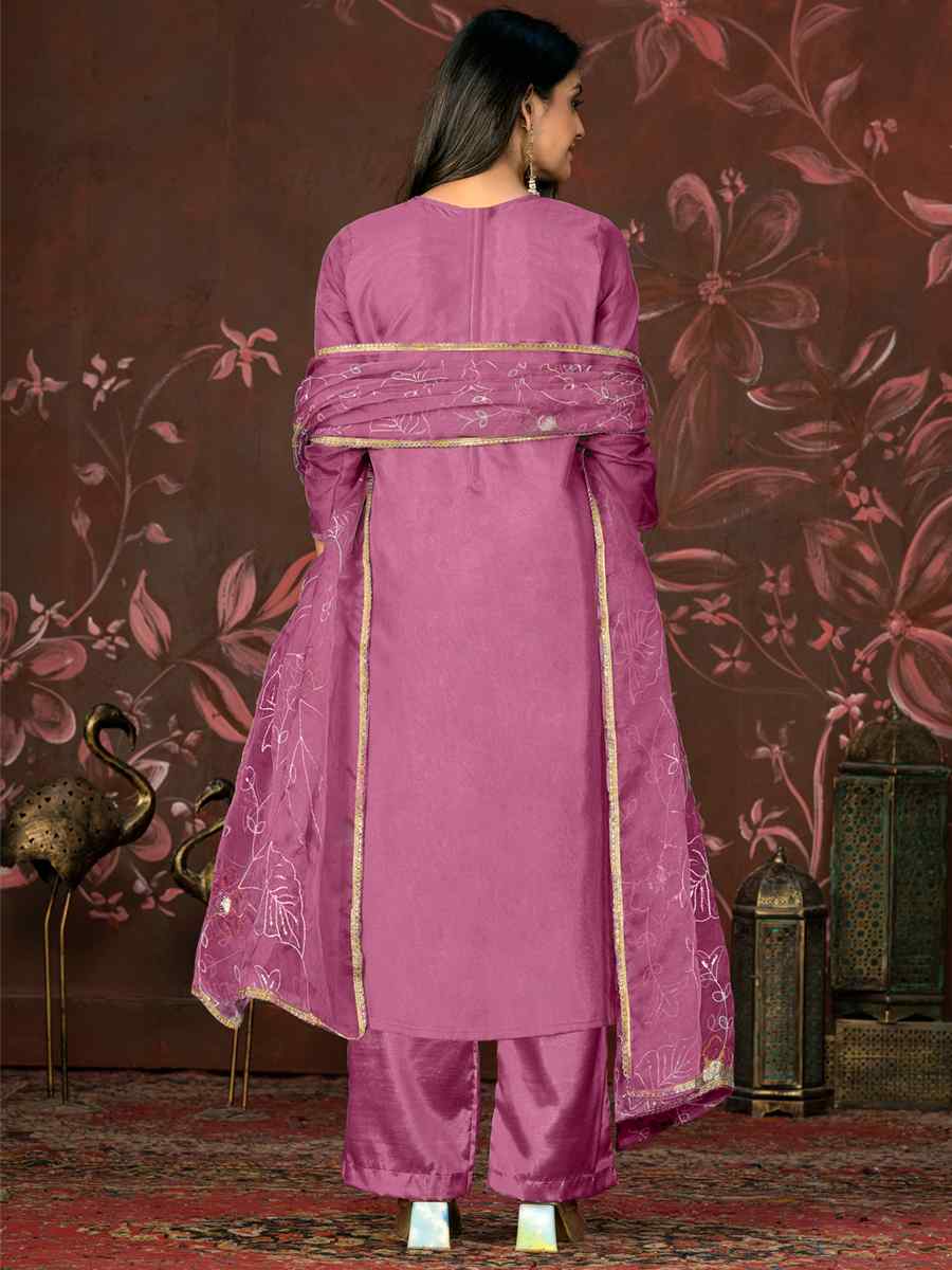 Purple Cotton Jacquard Embroidered Casual Festival Pant Salwar Kameez