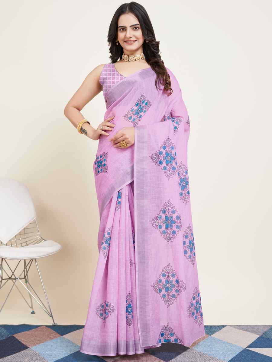 Purple Cotton Printed Casual Festival Contemporary Saree