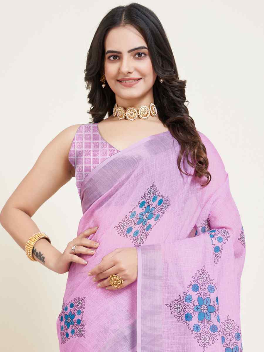 Purple Cotton Printed Casual Festival Contemporary Saree
