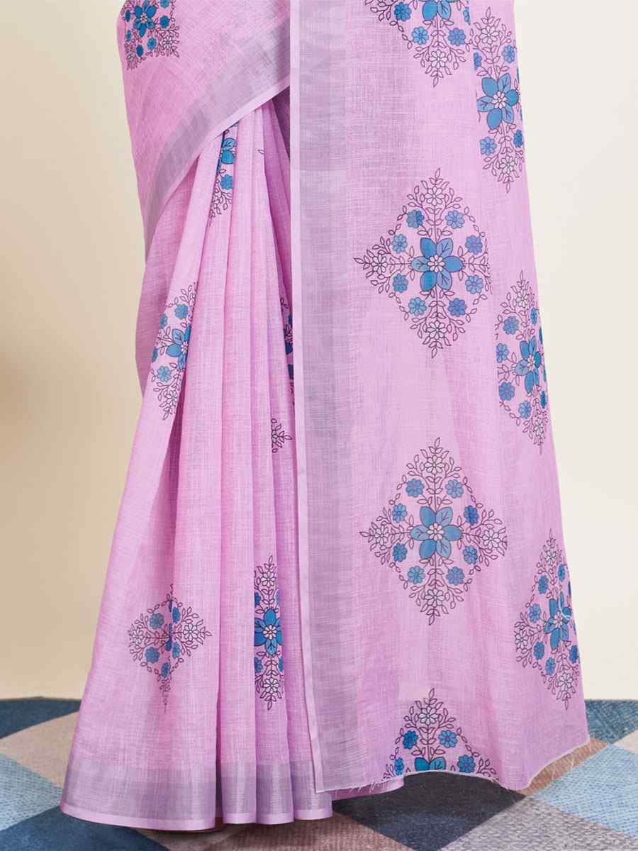 Purple Cotton Printed Casual Festival Contemporary Saree