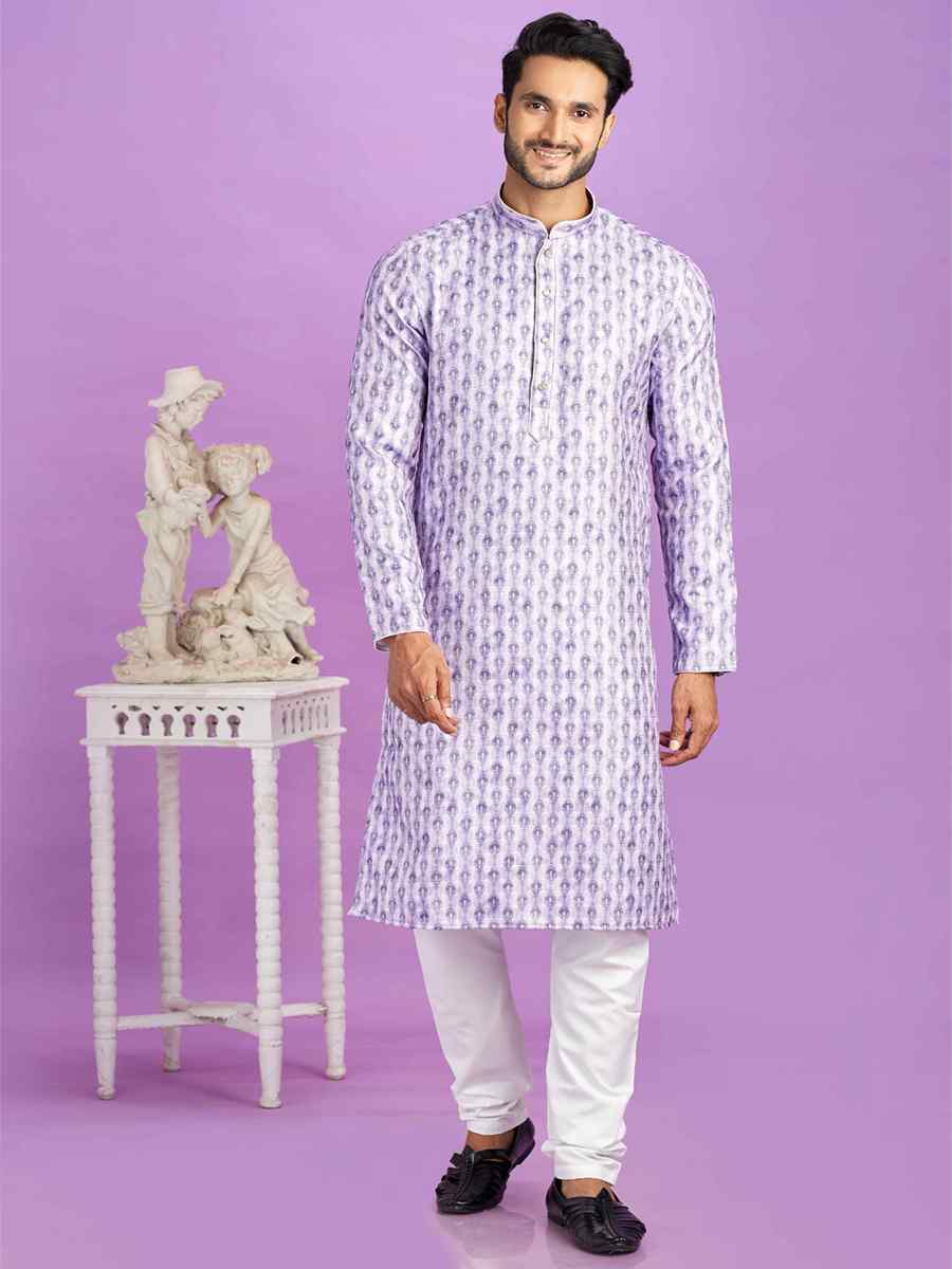 Purple Cotton Printed Festival Casual Kurta