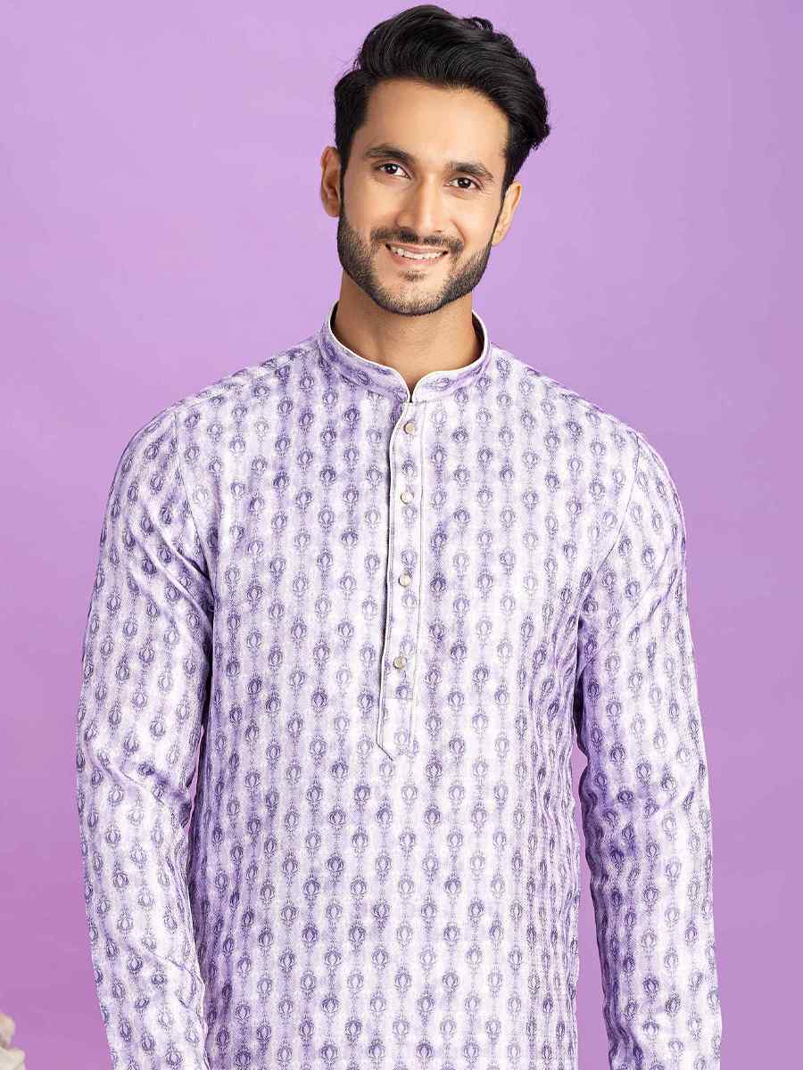 Purple Cotton Printed Festival Casual Kurta