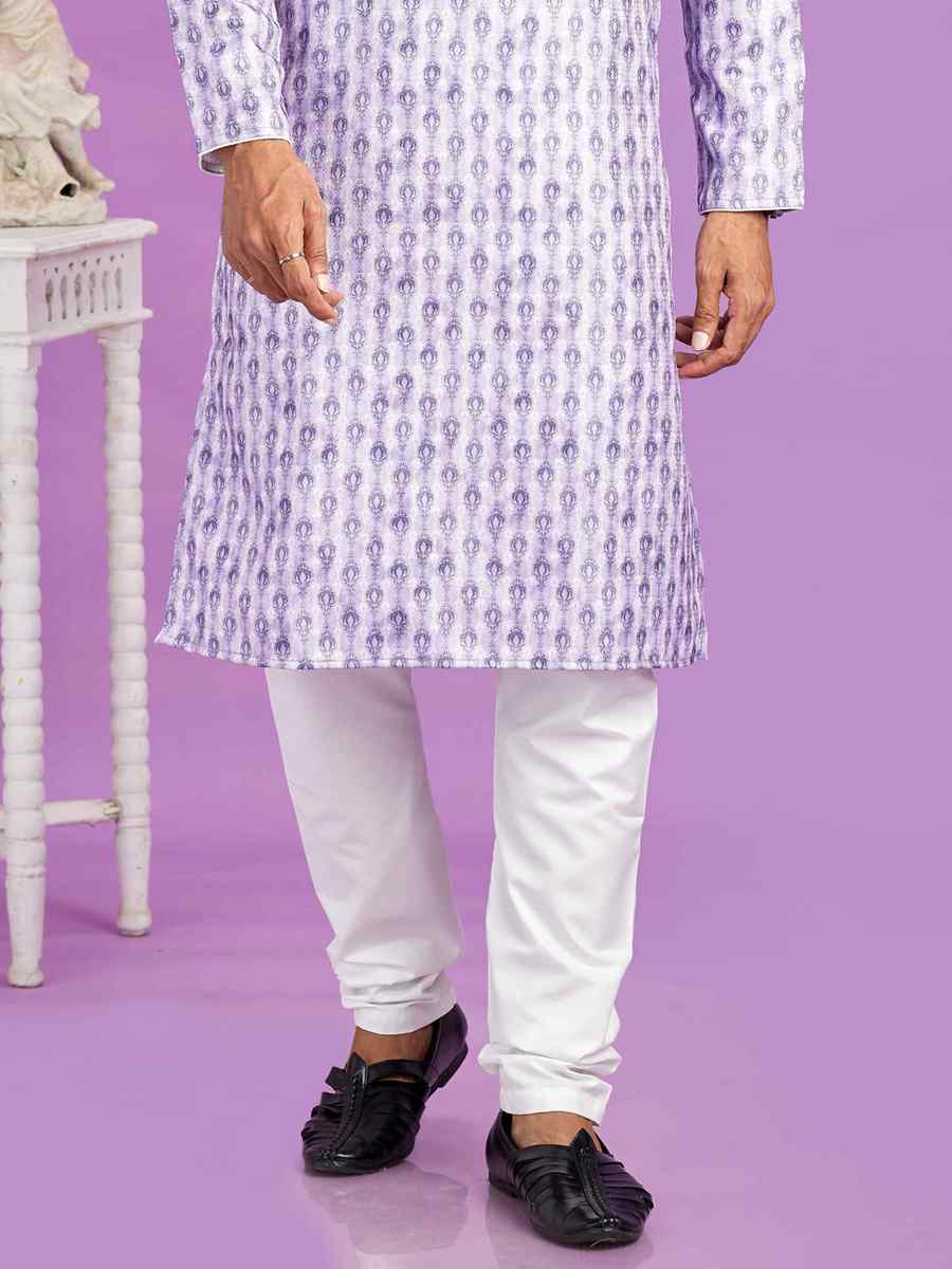 Purple Cotton Printed Festival Casual Kurta