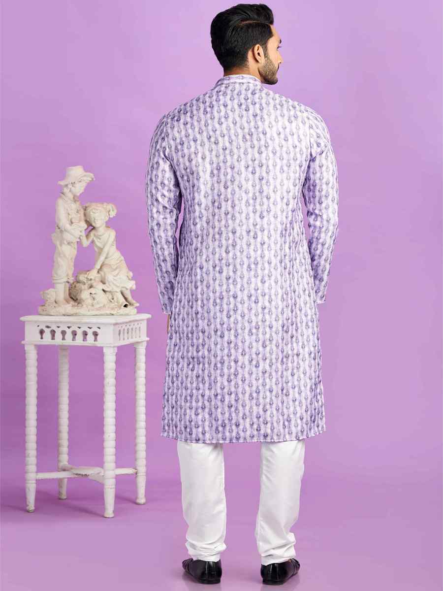 Purple Cotton Printed Festival Casual Kurta