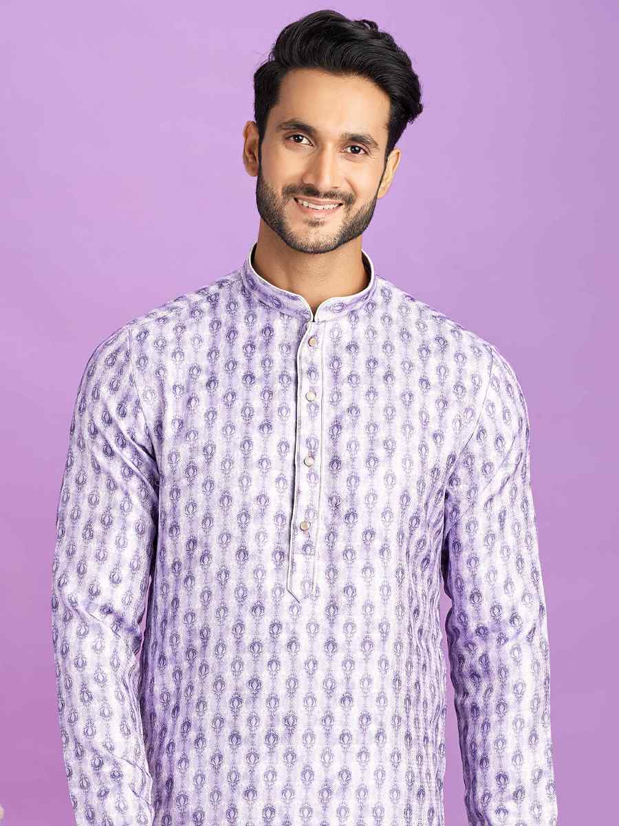 Purple Cotton Printed Festival Casual Kurta