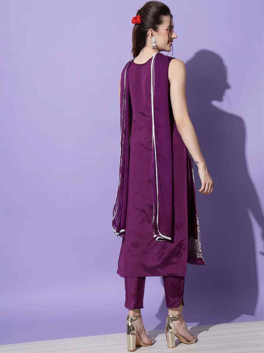 Purple Cotton Silk Blend  Embroidered Festival Party Ready Pant Salwar Kameez