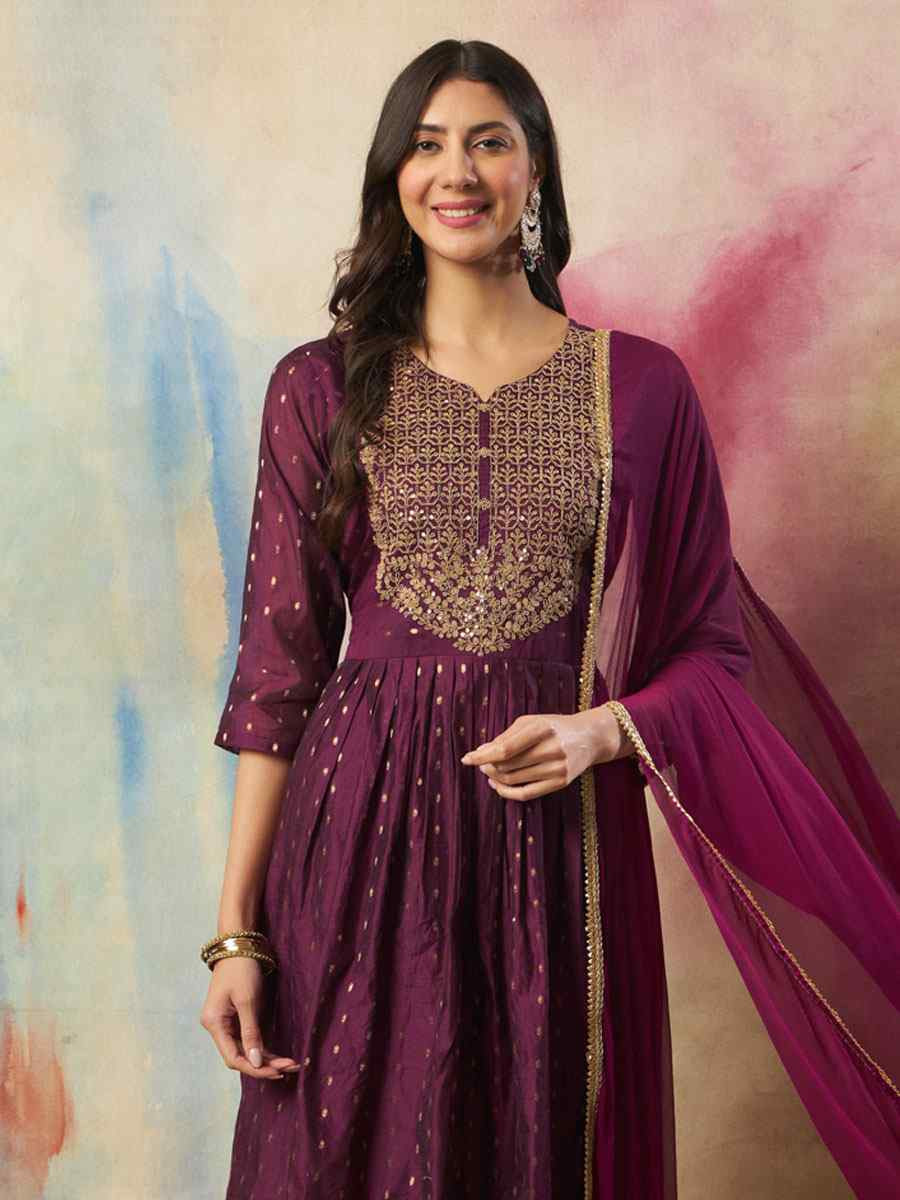 Purple Cotton Silk Embroidery Party Wedding Festival Casual Ready Pant Salwar Kameez