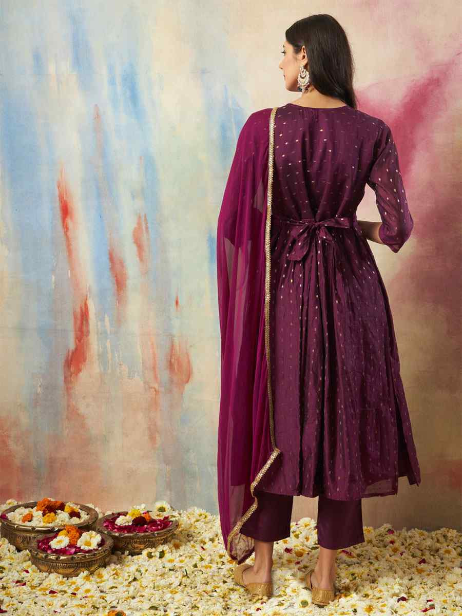 Purple Cotton Silk Embroidery Party Wedding Festival Casual Ready Pant Salwar Kameez