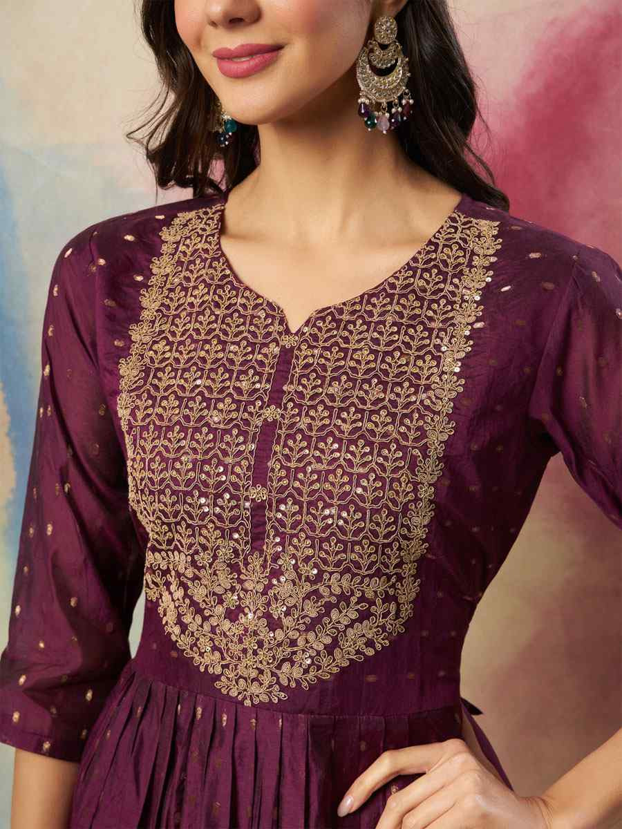 Purple Cotton Silk Embroidery Party Wedding Festival Casual Ready Pant Salwar Kameez