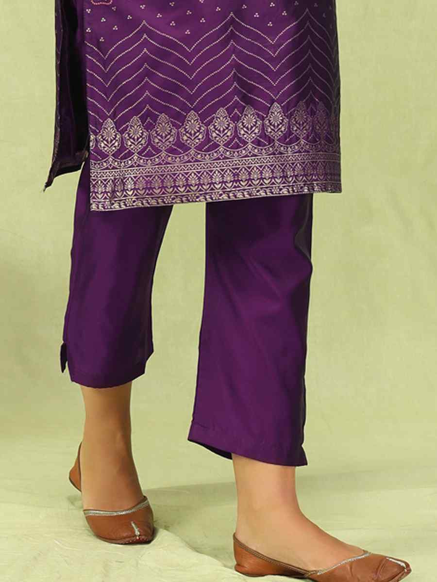 Purple Cotton Silk Jacquard Embroidery Party Wedding Festival Casual Ready Pant Salwar Kameez