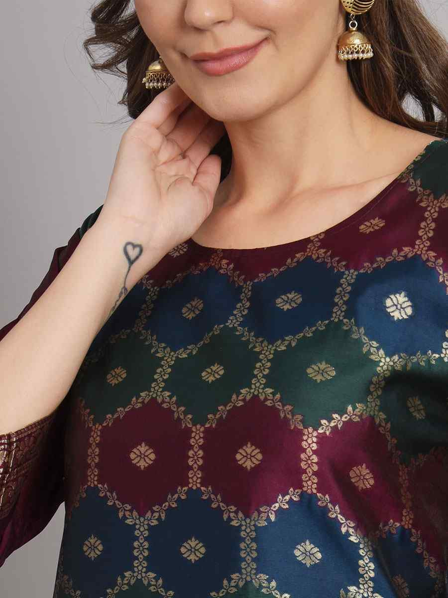 Purple Cotton Silk Jacquard Handwoven Party Wedding Festival Casual Ready Pant Salwar Kameez