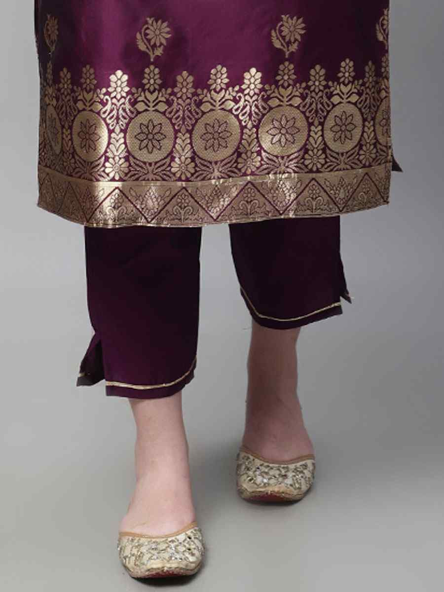 Purple Cotton Silk Jacquard Handwoven Party Wedding Festival Casual Ready Pant Salwar Kameez