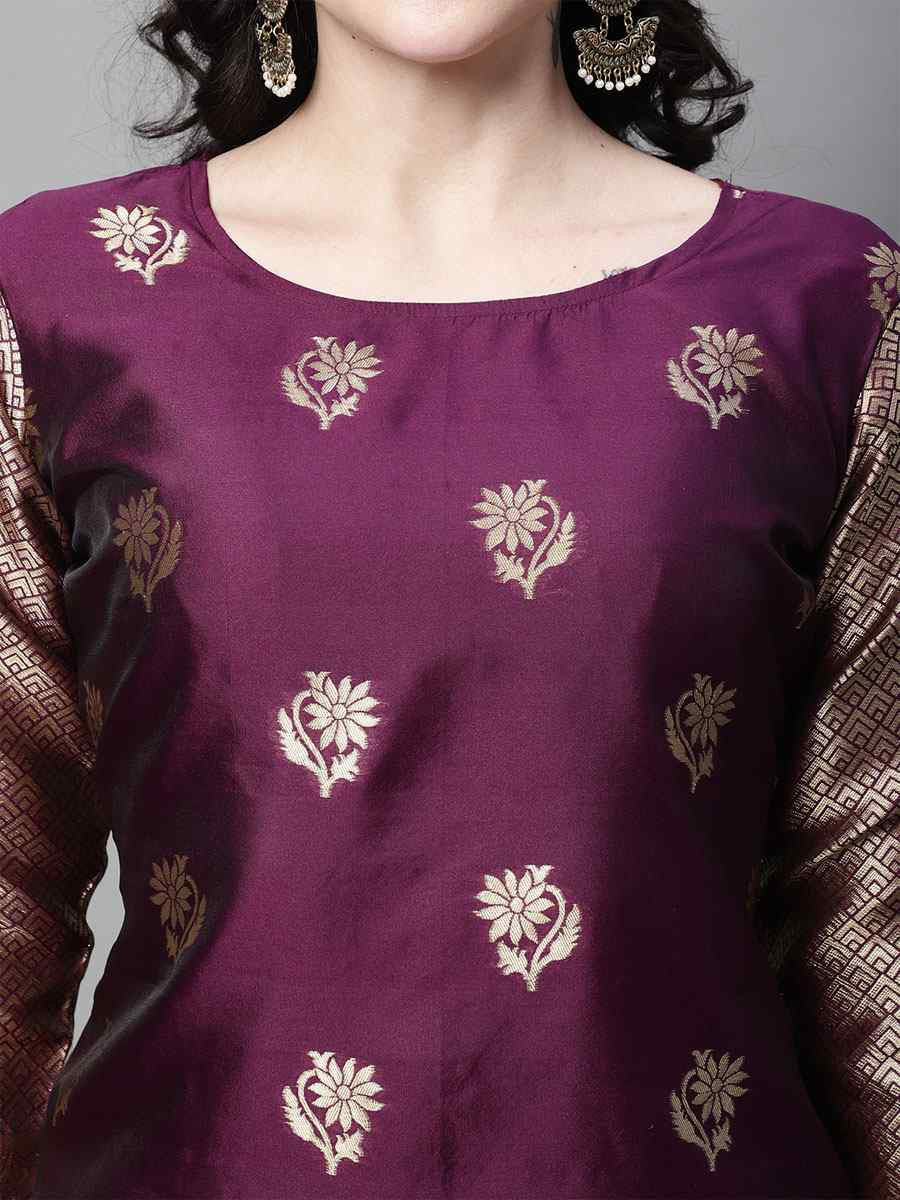 Purple Cotton Silk Jacquard Handwoven Party Wedding Festival Casual Ready Pant Salwar Kameez