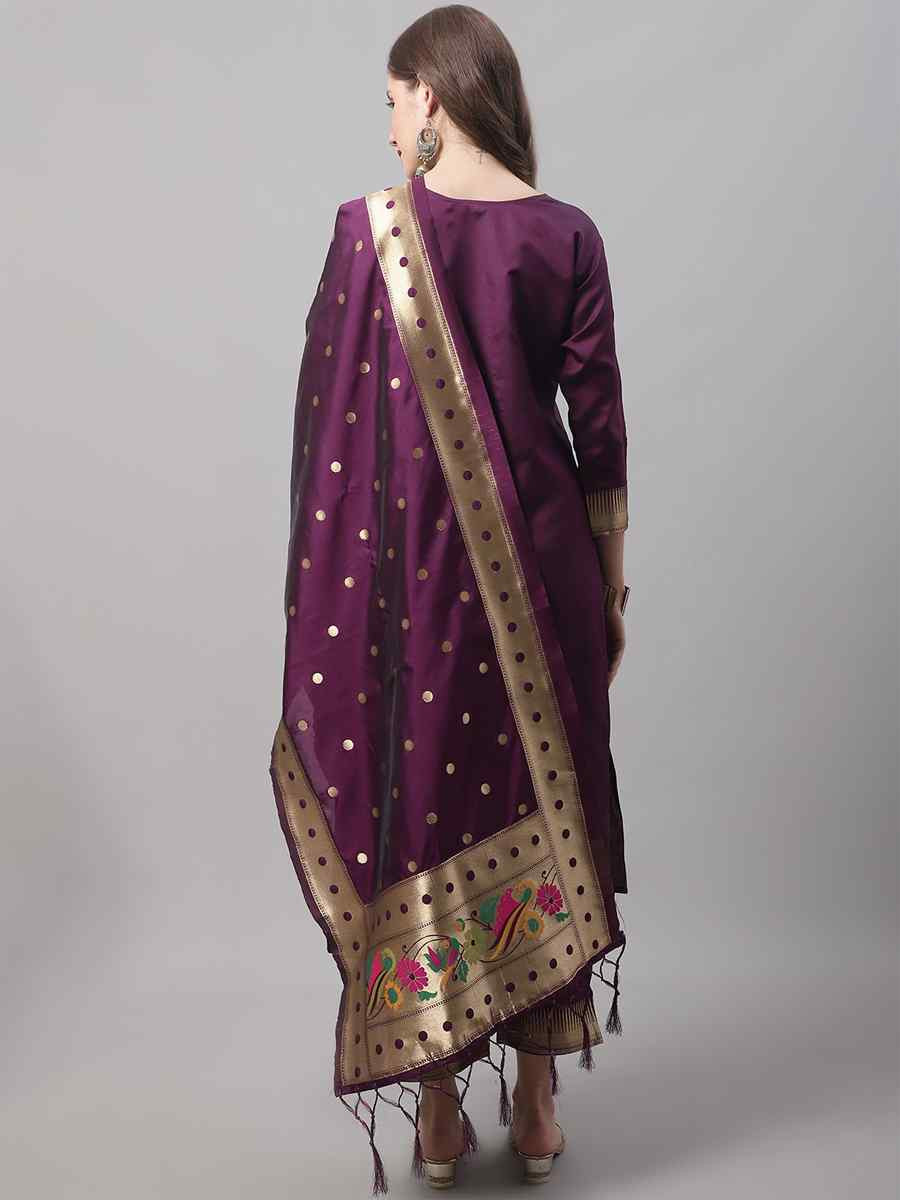 Purple Cotton Silk Jacquard Handwoven Party Wedding Festival Casual Ready Pant Salwar Kameez