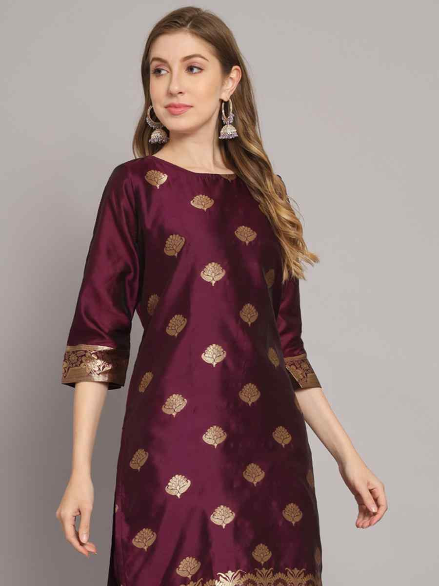 Purple Cotton Silk Jacquard Handwoven Party Wedding Festival Casual Ready Pant Salwar Kameez