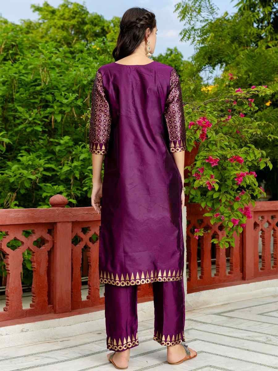 Purple Cotton Silk Jacquard Work Party Wedding Festival Casual Ready Pant Salwar Kameez