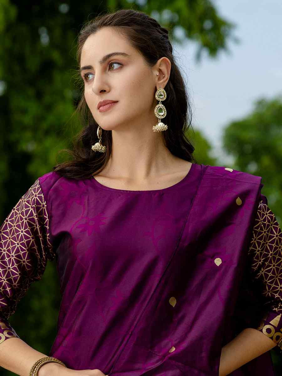 Purple Cotton Silk Jacquard Work Party Wedding Festival Casual Ready Pant Salwar Kameez