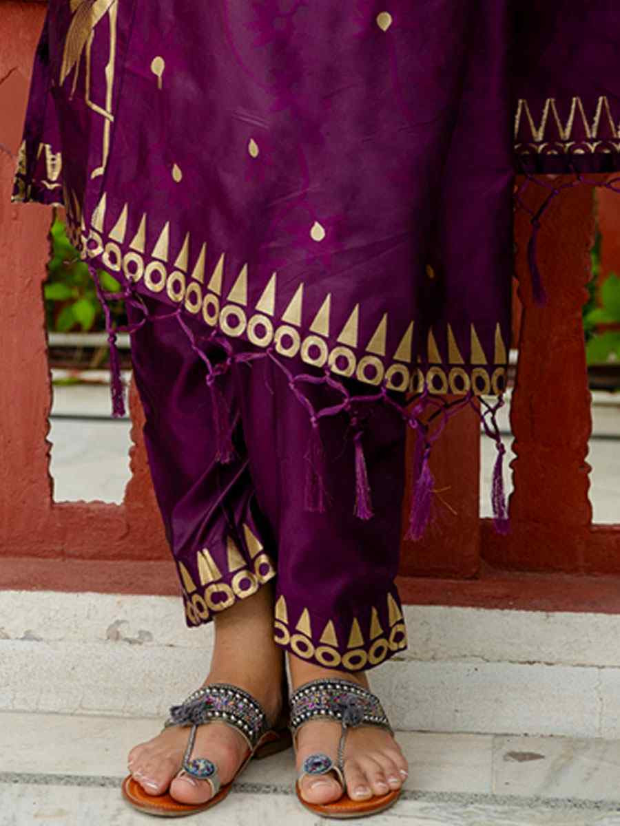 Purple Cotton Silk Jacquard Work Party Wedding Festival Casual Ready Pant Salwar Kameez