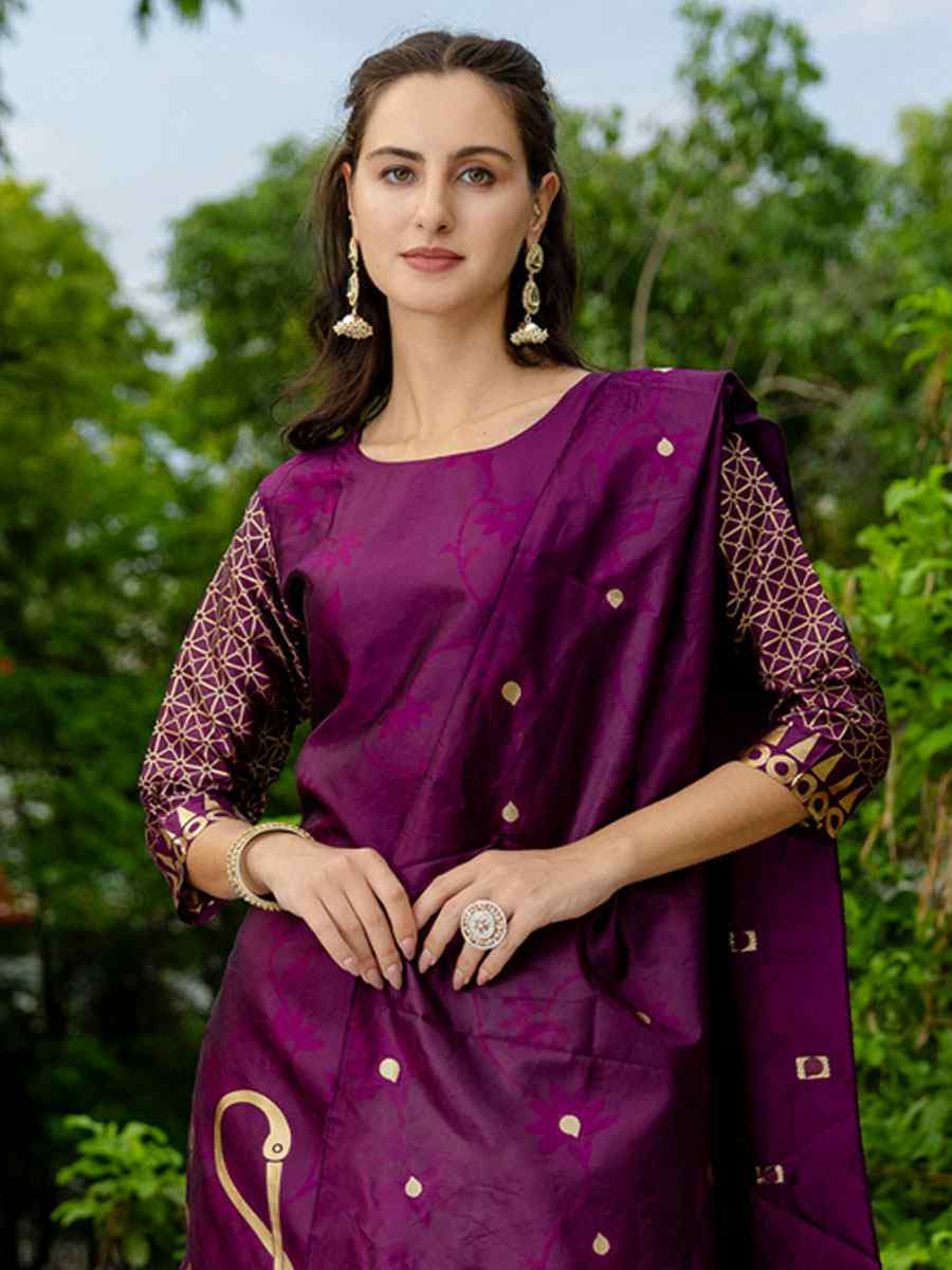 Purple Cotton Silk Jacquard Work Party Wedding Festival Casual Ready Pant Salwar Kameez