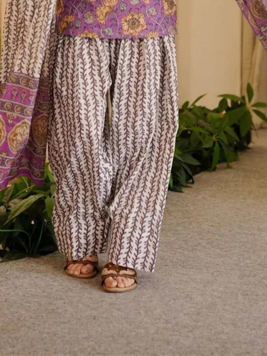 Purple Cotton Silk Printed Wedding Party Festival Casual Ready Palazzo Pant Salwar Kameez