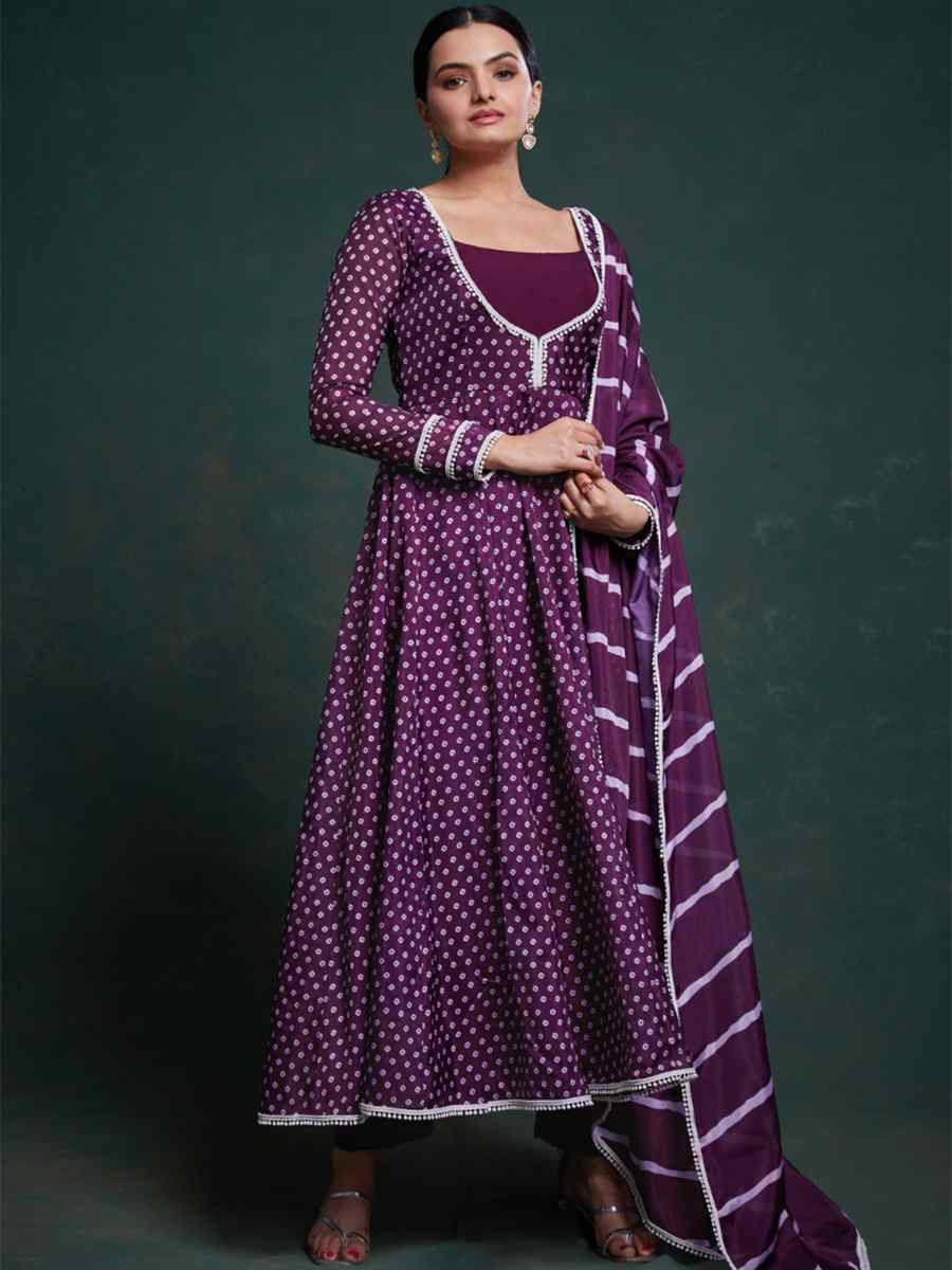 Purple Crepe Embroidered Party Casual Ready Anarkali Salwar Kameez