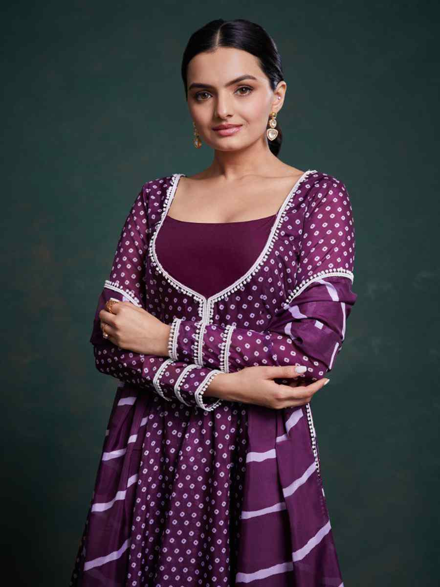 Purple Crepe Embroidered Party Casual Ready Anarkali Salwar Kameez