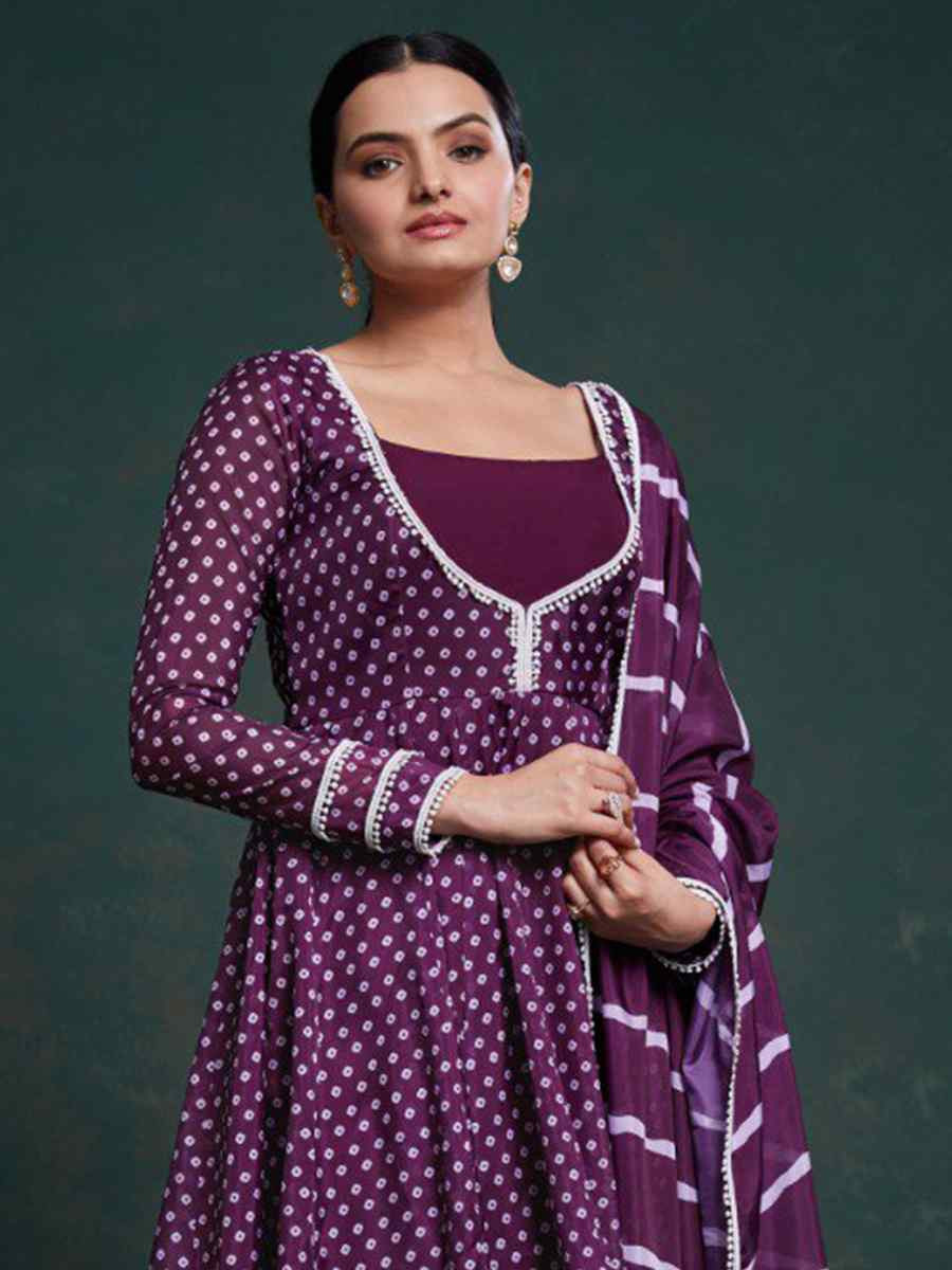 Purple Crepe Embroidered Party Casual Ready Anarkali Salwar Kameez