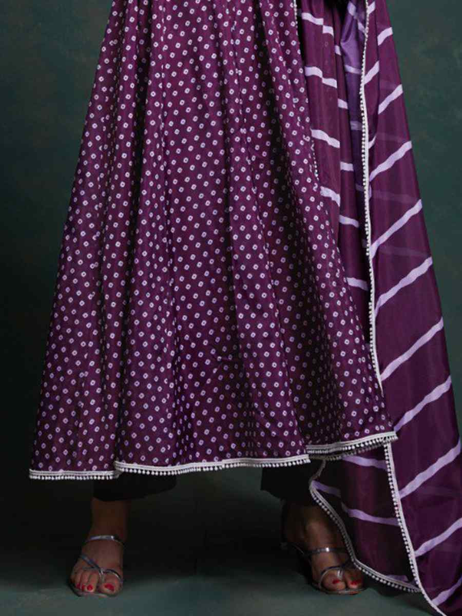 Purple Crepe Embroidered Party Casual Ready Anarkali Salwar Kameez