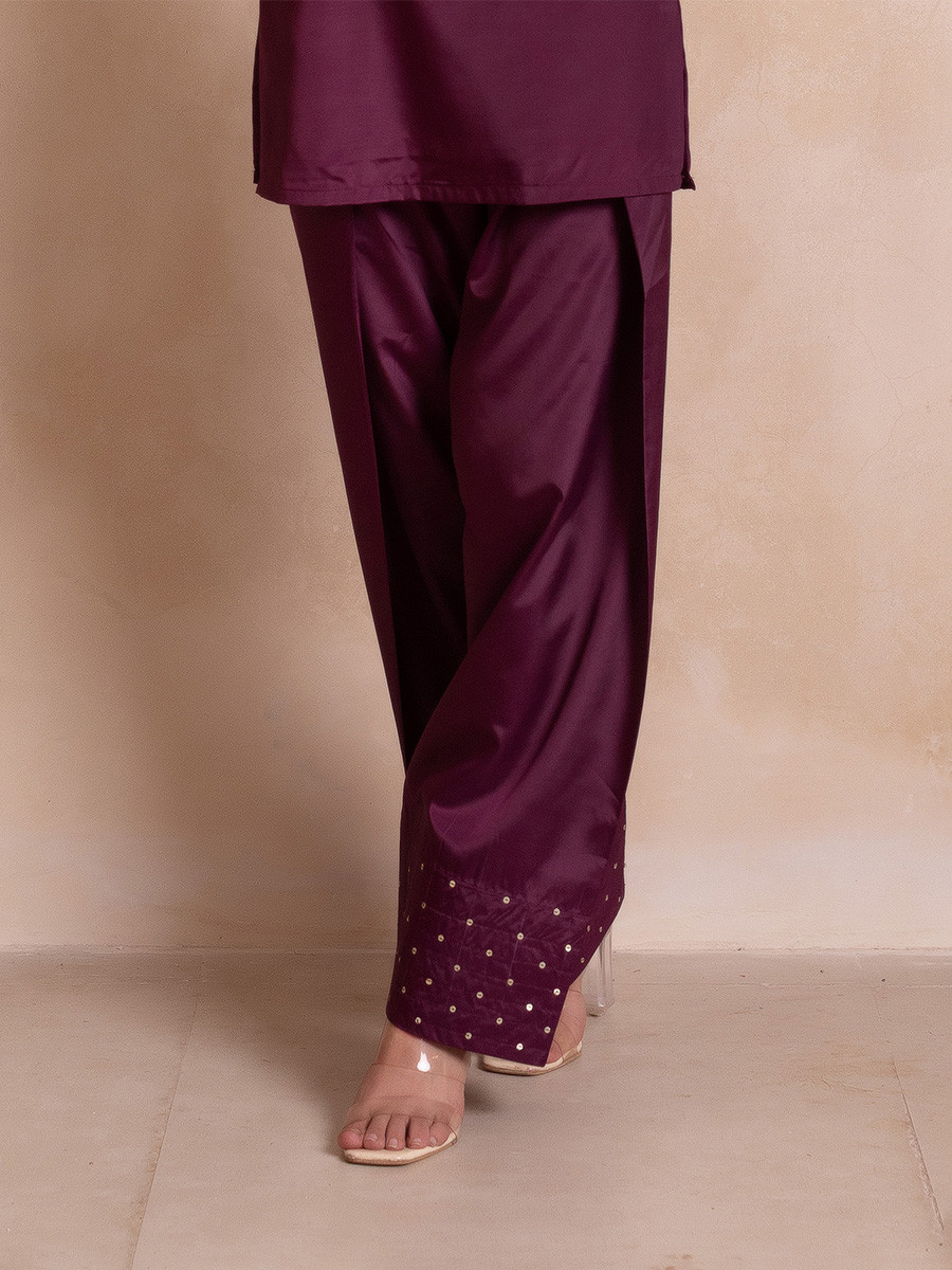 Purple Crepe Embroidery Wedding Party Festival Casual Ready Palazzo Pant Salwar Kameez