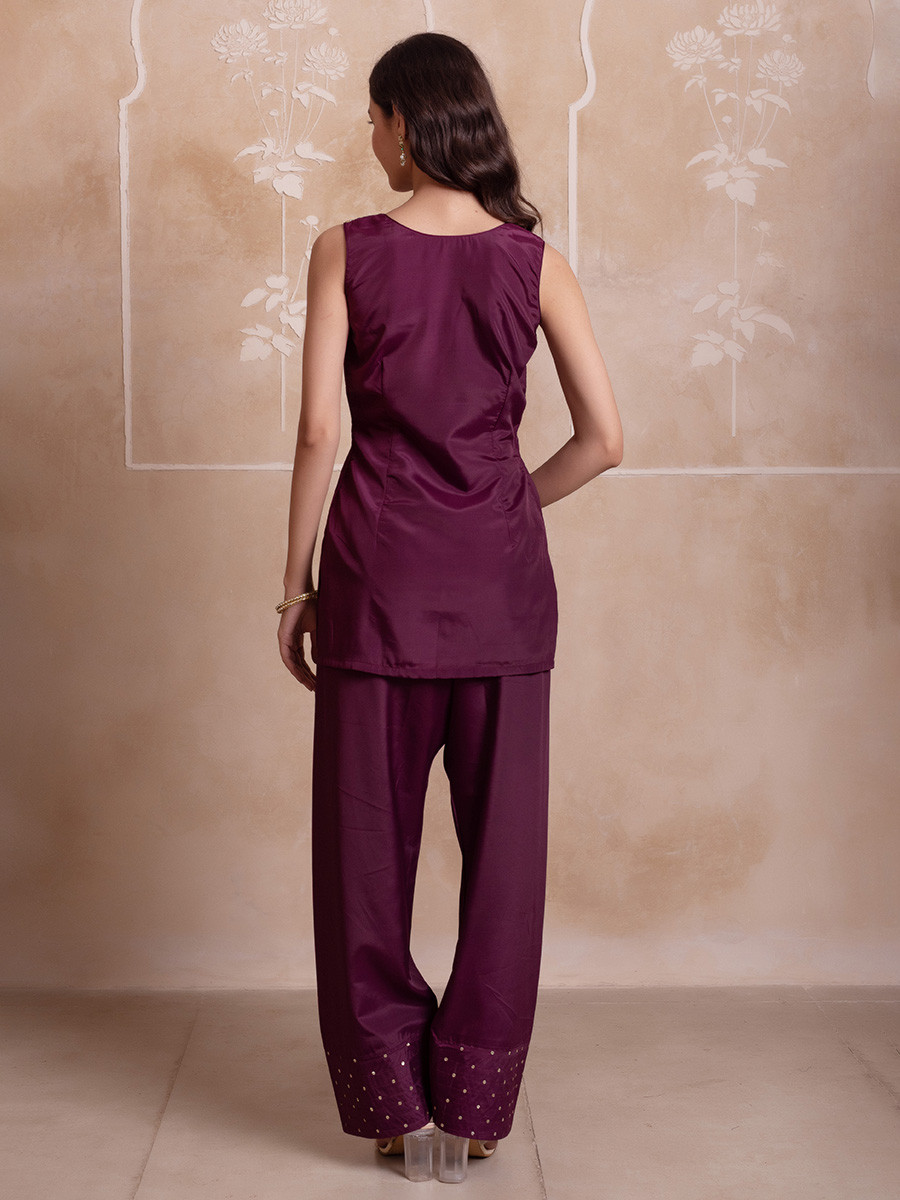 Purple Crepe Embroidery Wedding Party Festival Casual Ready Palazzo Pant Salwar Kameez