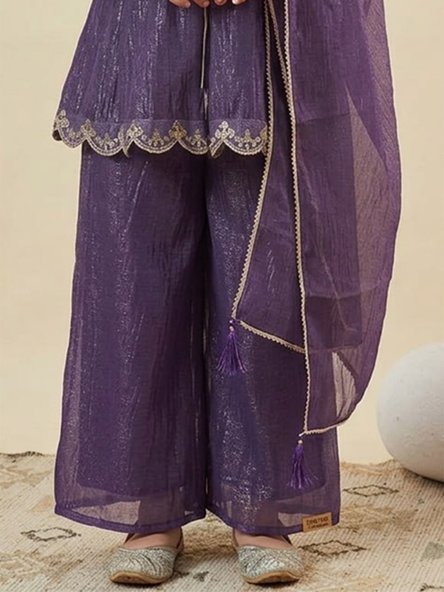 Purple Crunchy Silk Embroidered Ethnic Casual Festival Party Wedding Salwars Girls Wear