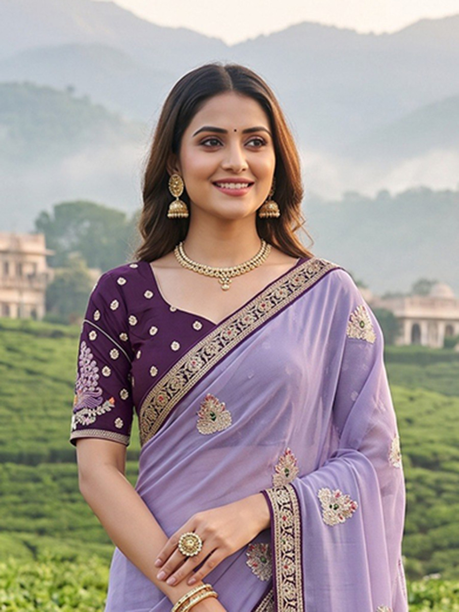 Purple Crush Rangoli Embroidery Sequins Wedding Reception Party Festival Casual Heavy Border Sarees