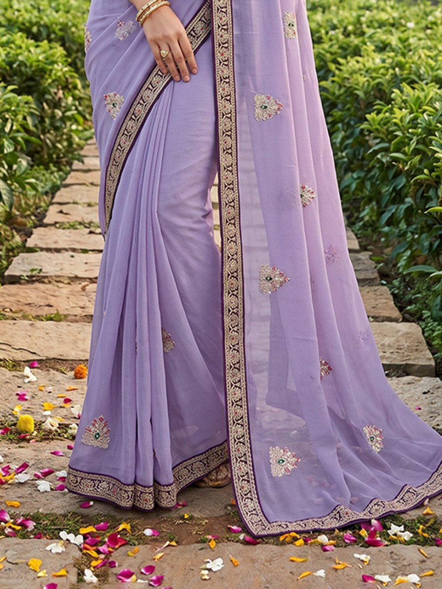 Purple Crush Rangoli Embroidery Sequins Wedding Reception Party Festival Casual Heavy Border Sarees