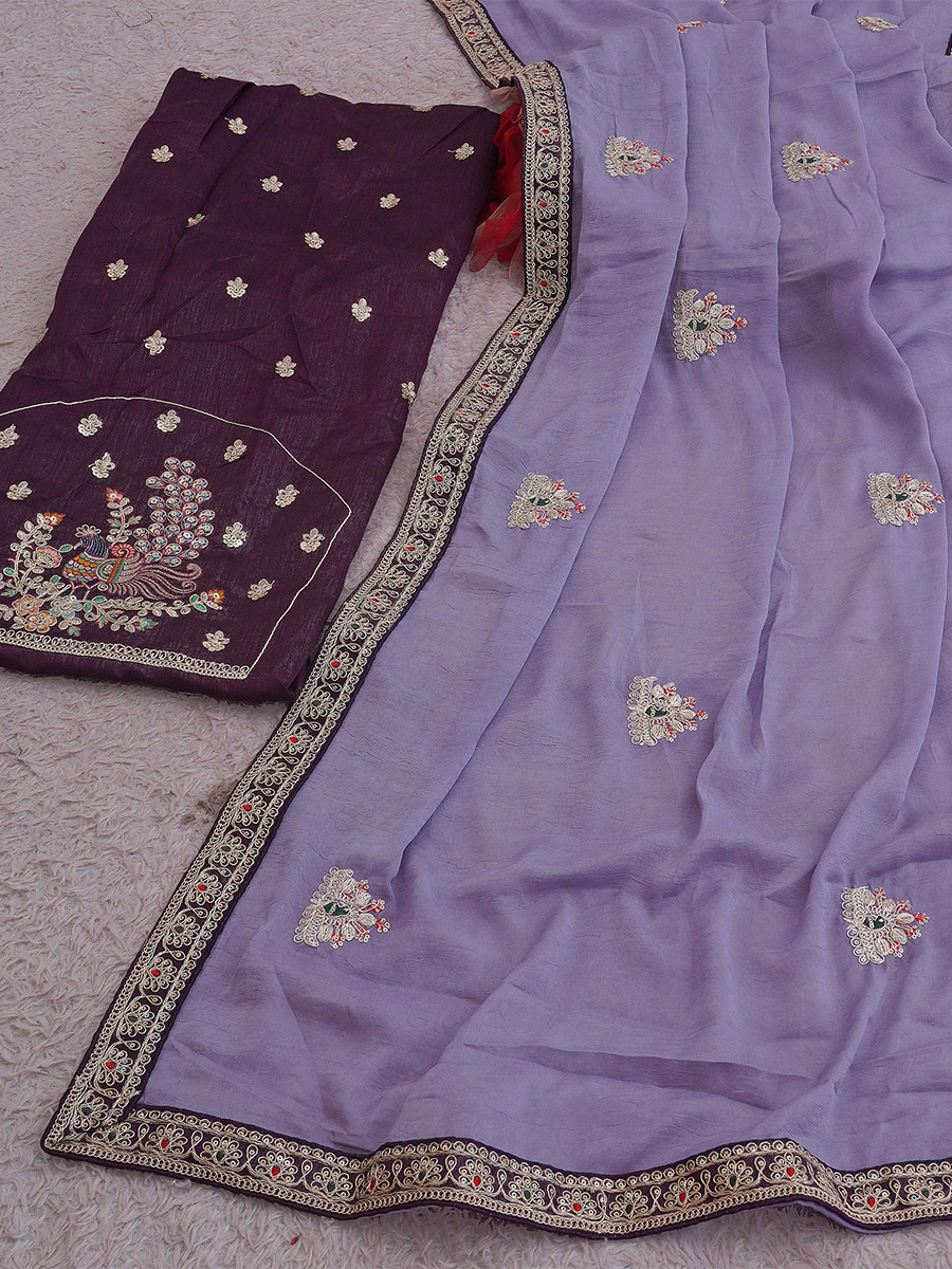 Purple Crush Rangoli Embroidery Sequins Wedding Reception Party Festival Casual Heavy Border Sarees