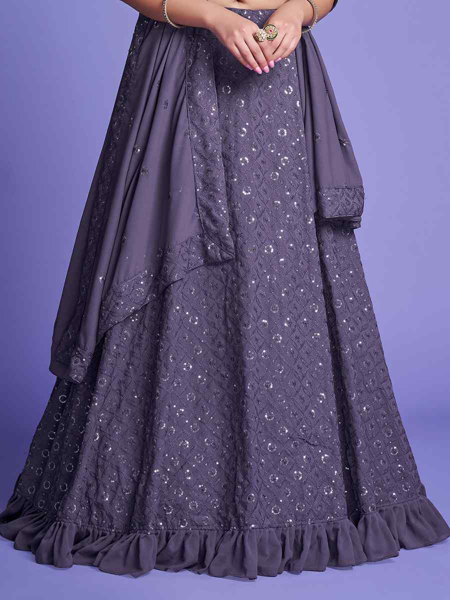 Purple Diamond Georgette Embroidered Festival Wedding Circular Lehenga Choli
