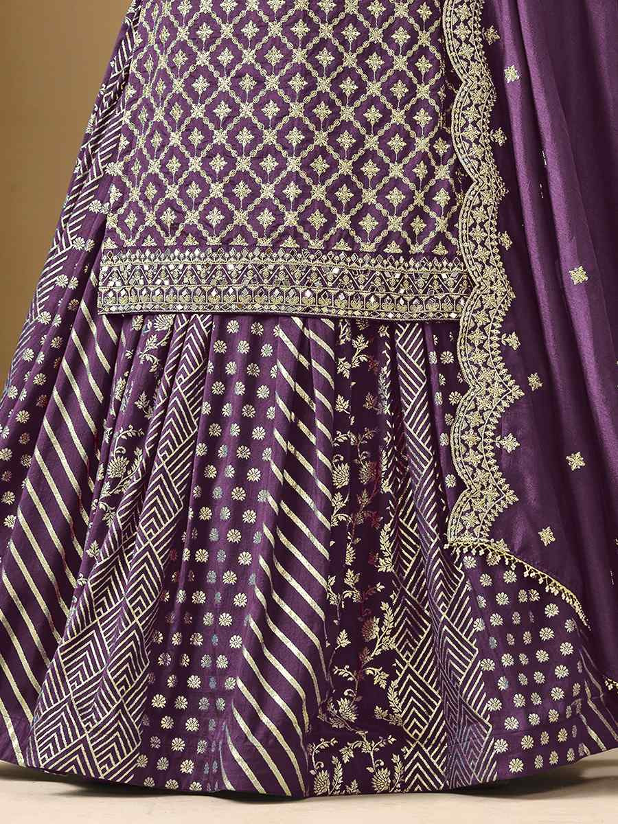 Purple Dola Jacquard Embroidered Reception Wedding Kurti Lehenga Choli