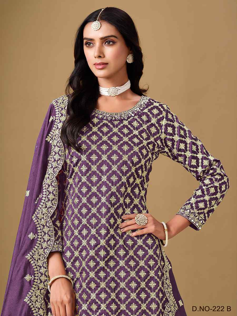 Purple Dola Jacquard Embroidered Reception Wedding Kurti Lehenga Choli