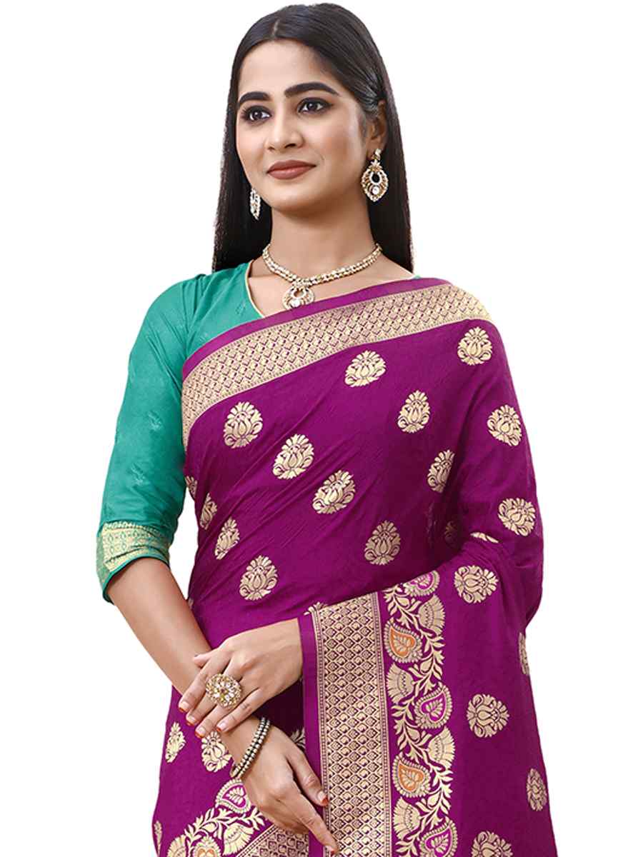 Purple Dola Silk Handwoven Wedding Festival Heavy Border Saree